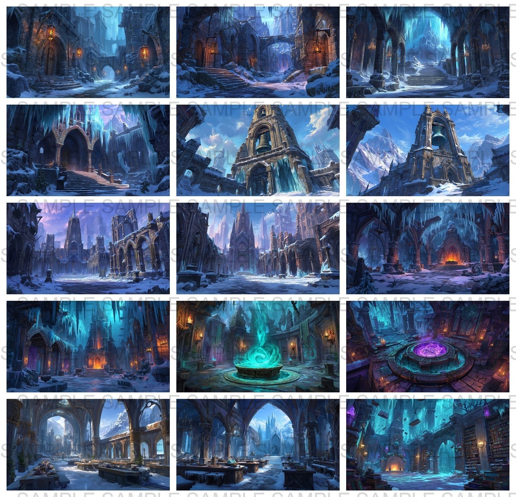 【 200枚】氷河地帯 ファンタジー背景イラスト【著作権フリー画像】TRPG/ゲーム素材