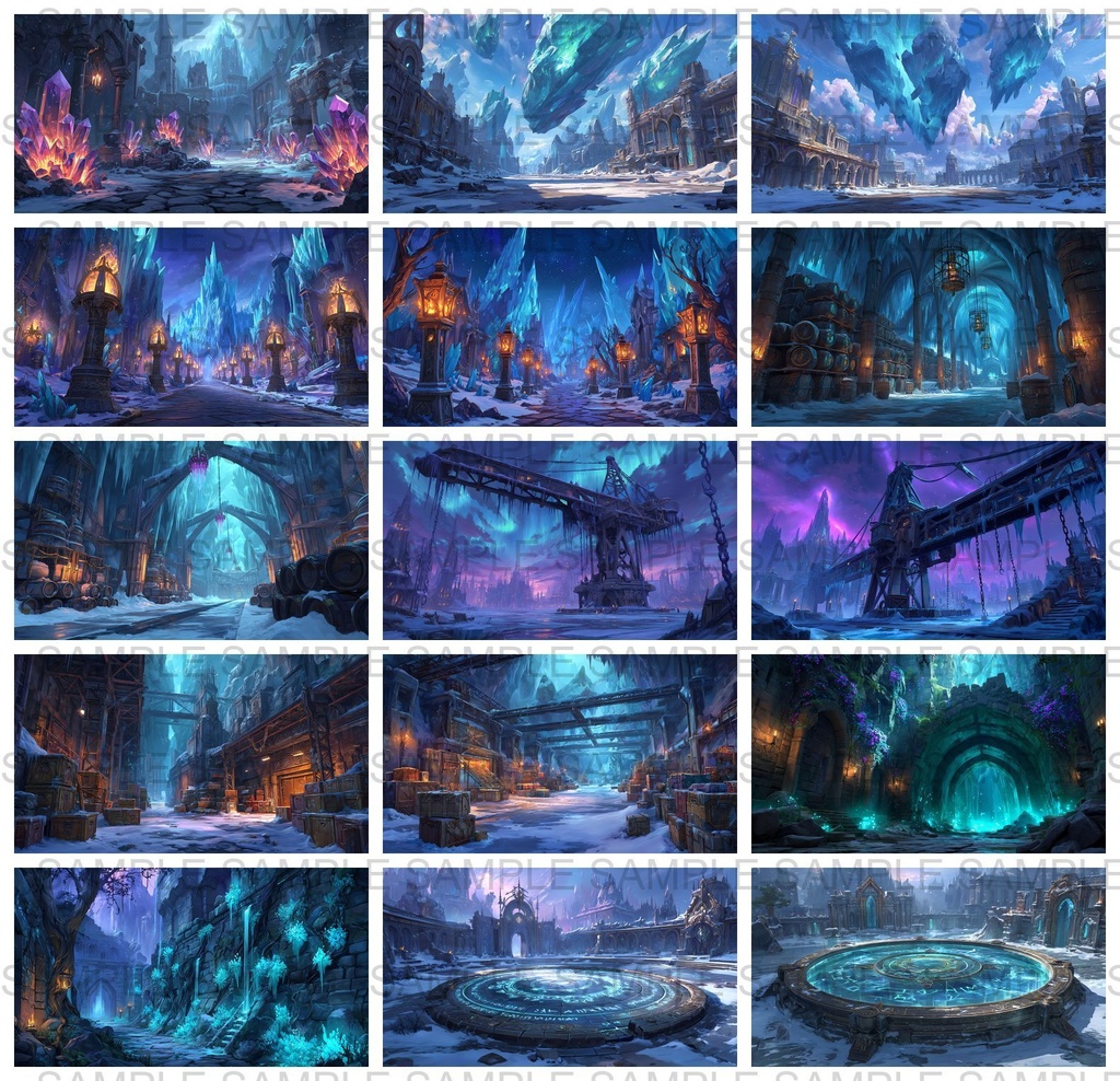 【 200枚】氷河地帯 ファンタジー背景イラスト【著作権フリー画像】TRPG/ゲーム素材