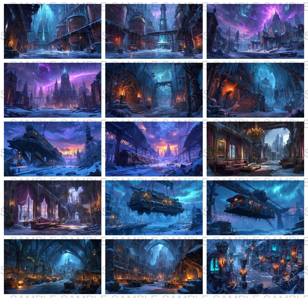 【 200枚】氷河地帯 ファンタジー背景イラスト【著作権フリー画像】TRPG/ゲーム素材