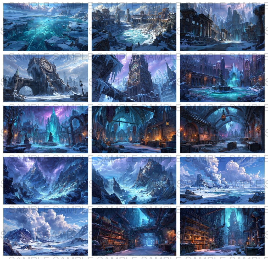 【 200枚】氷河地帯 ファンタジー背景イラスト【著作権フリー画像】TRPG/ゲーム素材