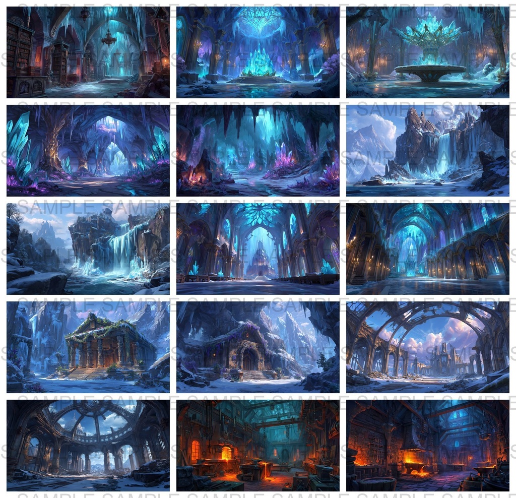 【 200枚】氷河地帯 ファンタジー背景イラスト【著作権フリー画像】TRPG/ゲーム素材