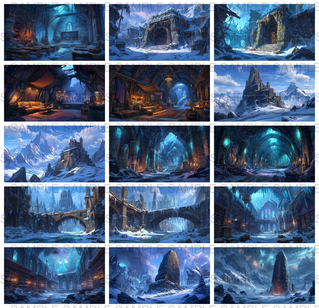 【 200枚】氷河地帯 ファンタジー背景イラスト【著作権フリー画像】TRPG/ゲーム素材