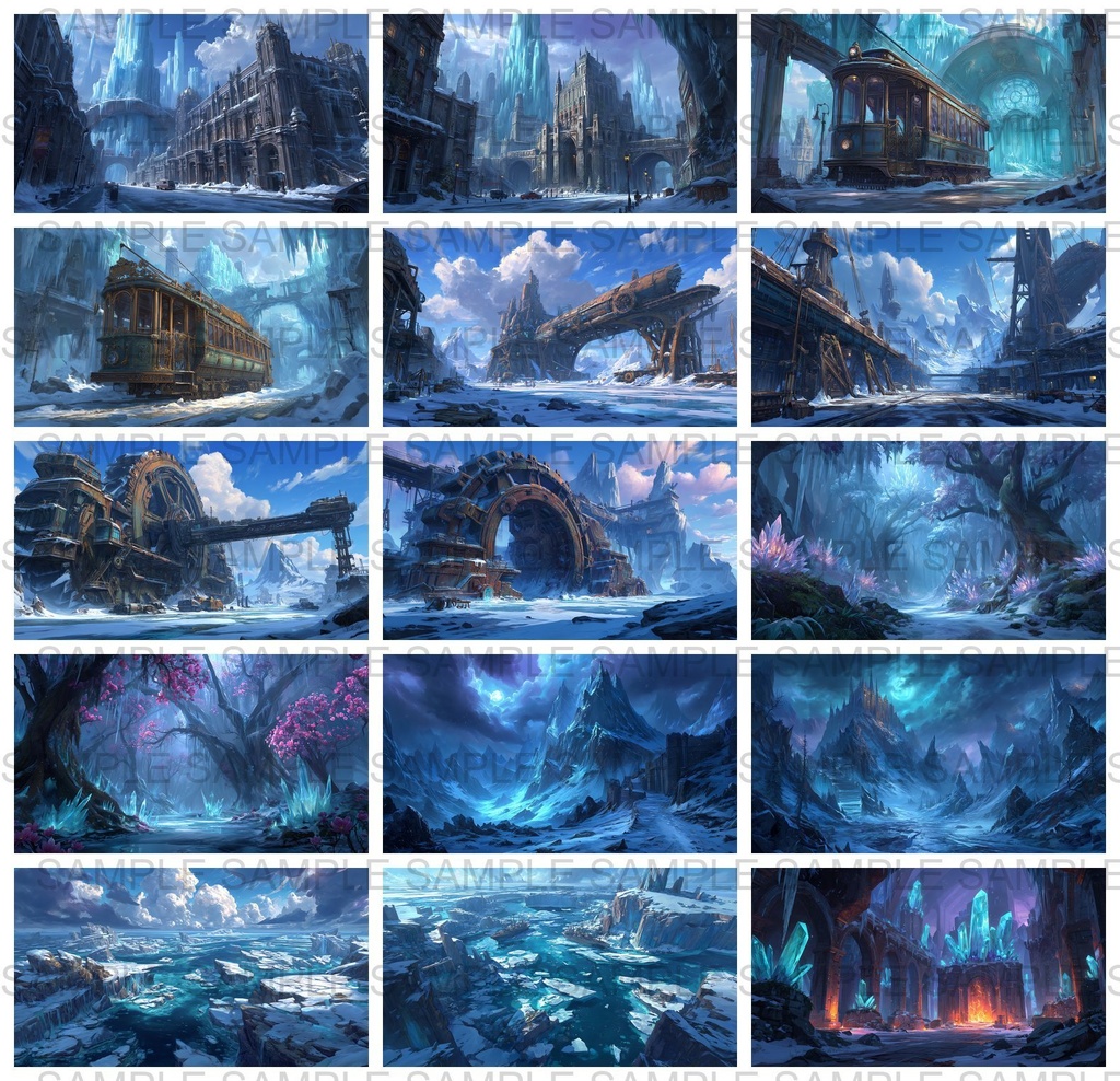 【 200枚】氷河地帯 ファンタジー背景イラスト【著作権フリー画像】TRPG/ゲーム素材