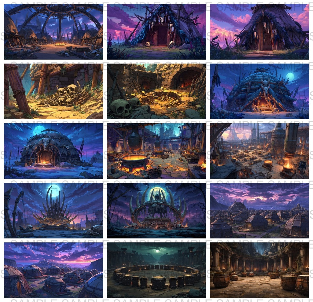 【 170枚】蛮族拠点 ファンタジー背景イラスト【著作権フリー画像】TRPG/ゲーム素材