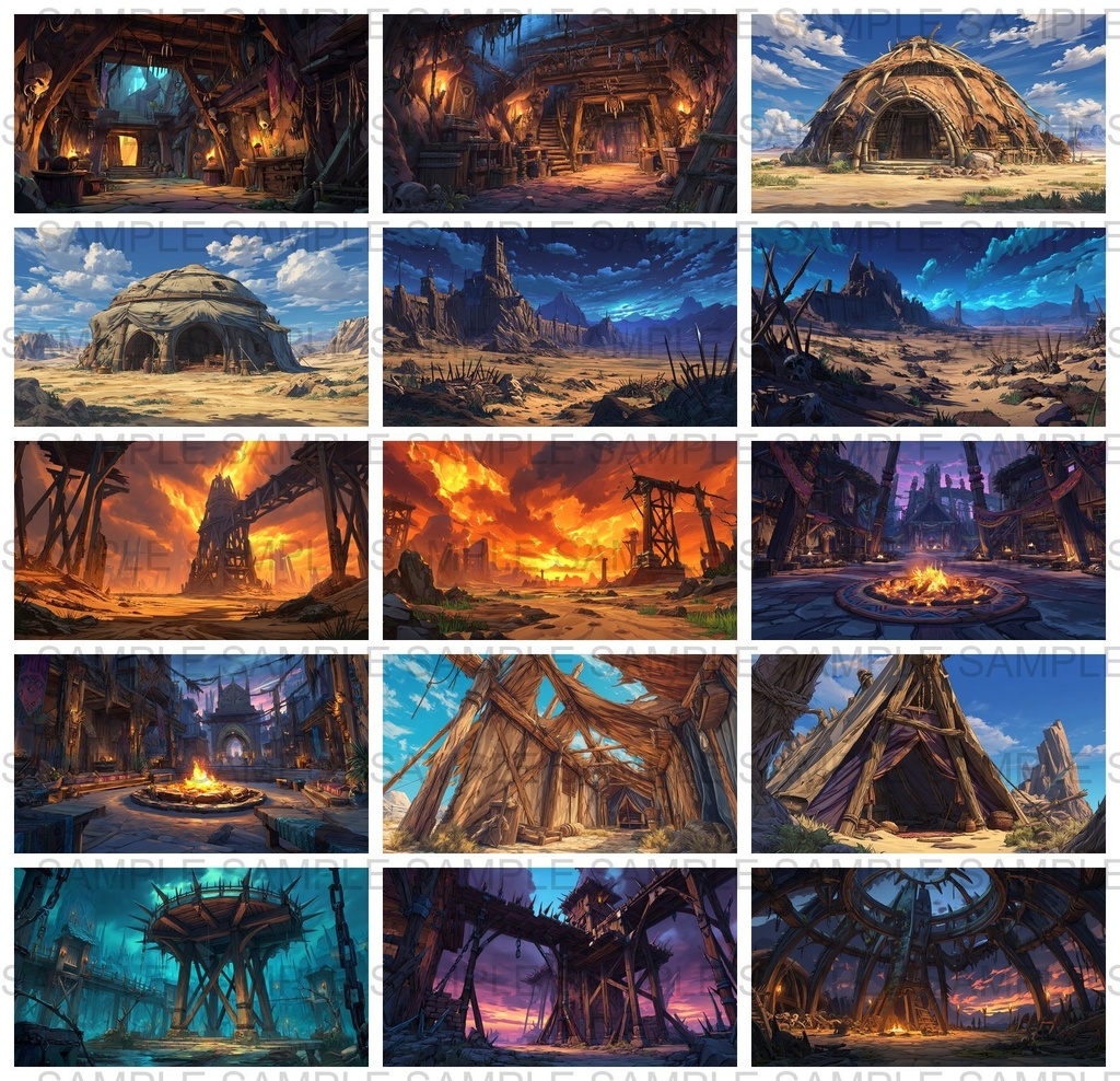 【 170枚】蛮族拠点 ファンタジー背景イラスト【著作権フリー画像】TRPG/ゲーム素材