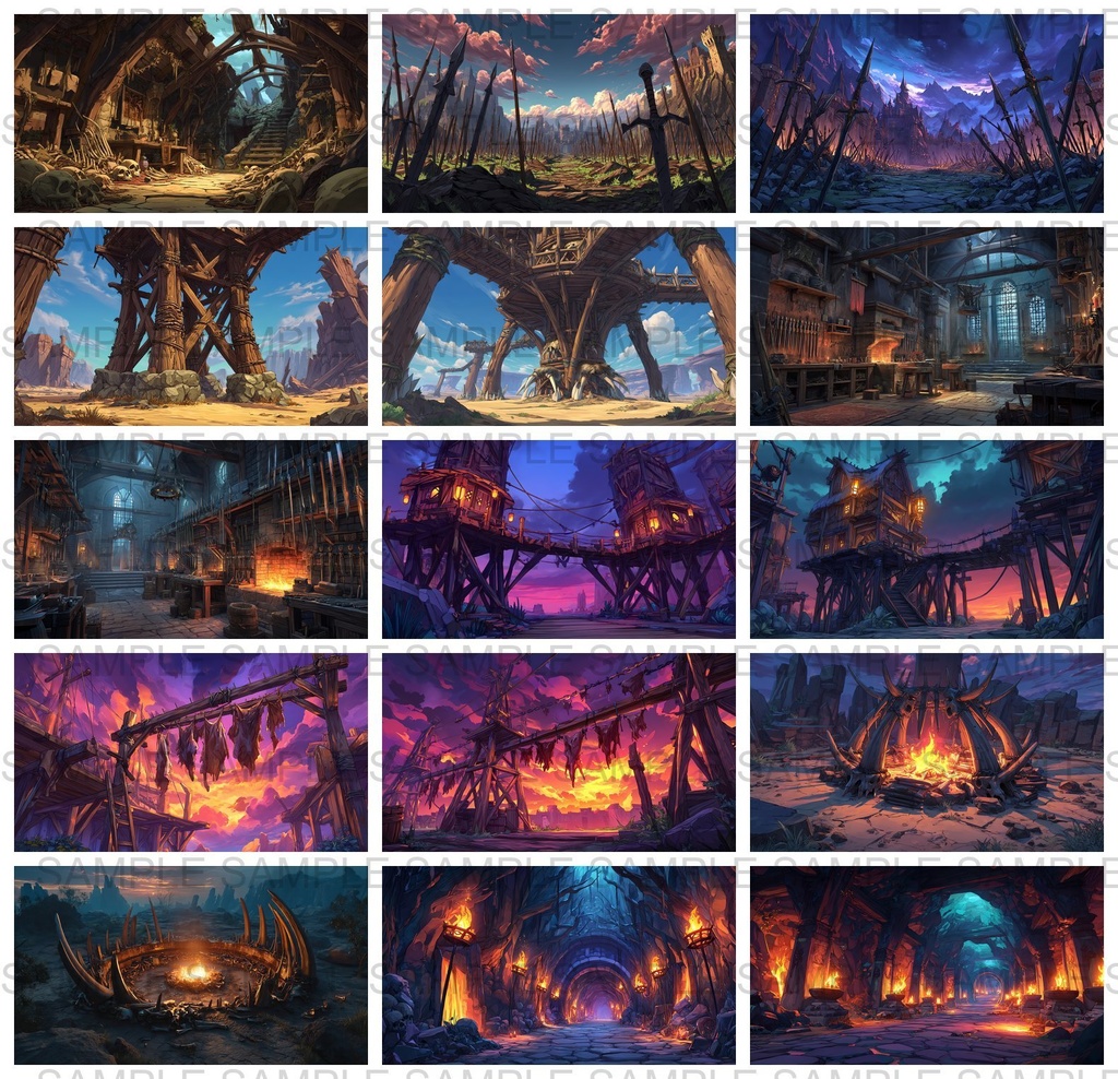 【 170枚】蛮族拠点 ファンタジー背景イラスト【著作権フリー画像】TRPG/ゲーム素材