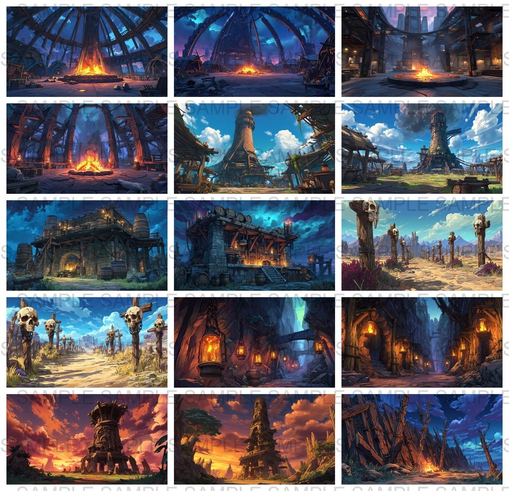 【 170枚】蛮族拠点 ファンタジー背景イラスト【著作権フリー画像】TRPG/ゲーム素材