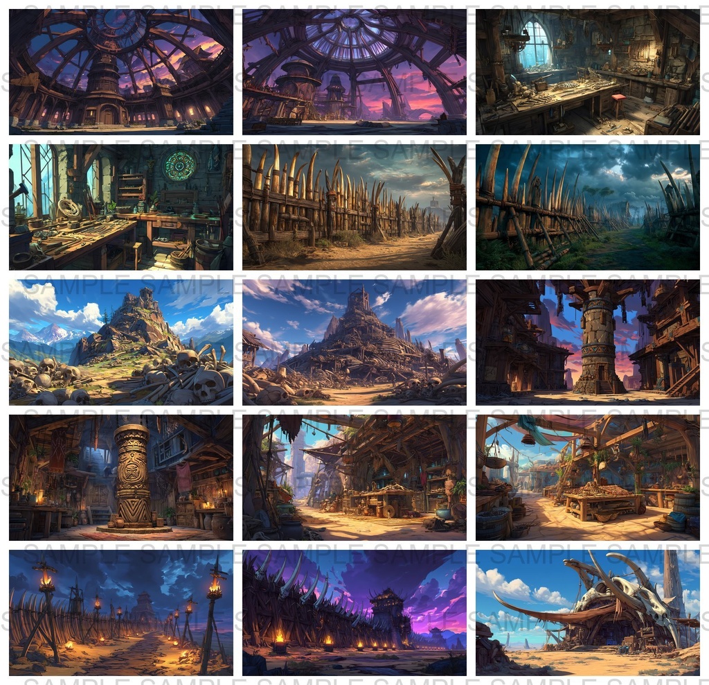 【 170枚】蛮族拠点 ファンタジー背景イラスト【著作権フリー画像】TRPG/ゲーム素材