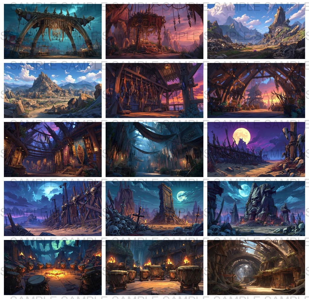 【 170枚】蛮族拠点 ファンタジー背景イラスト【著作権フリー画像】TRPG/ゲーム素材