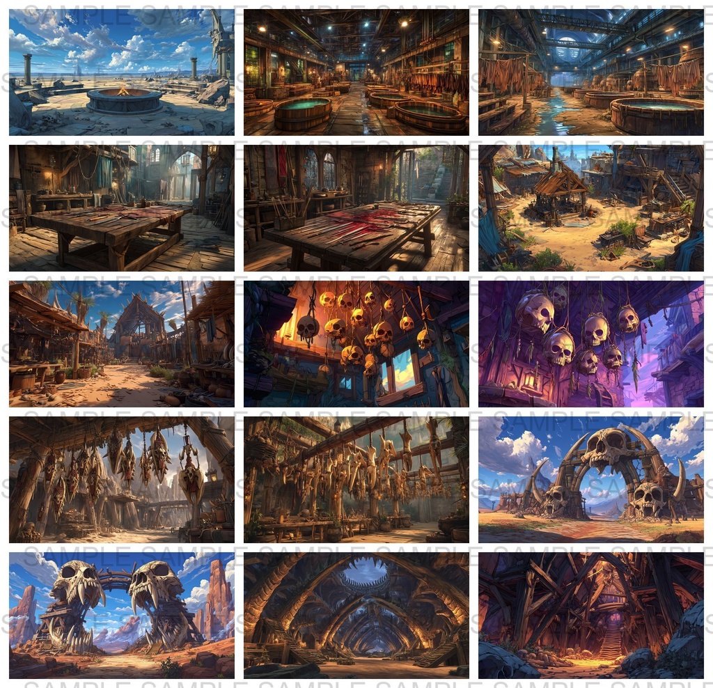 【 170枚】蛮族拠点 ファンタジー背景イラスト【著作権フリー画像】TRPG/ゲーム素材