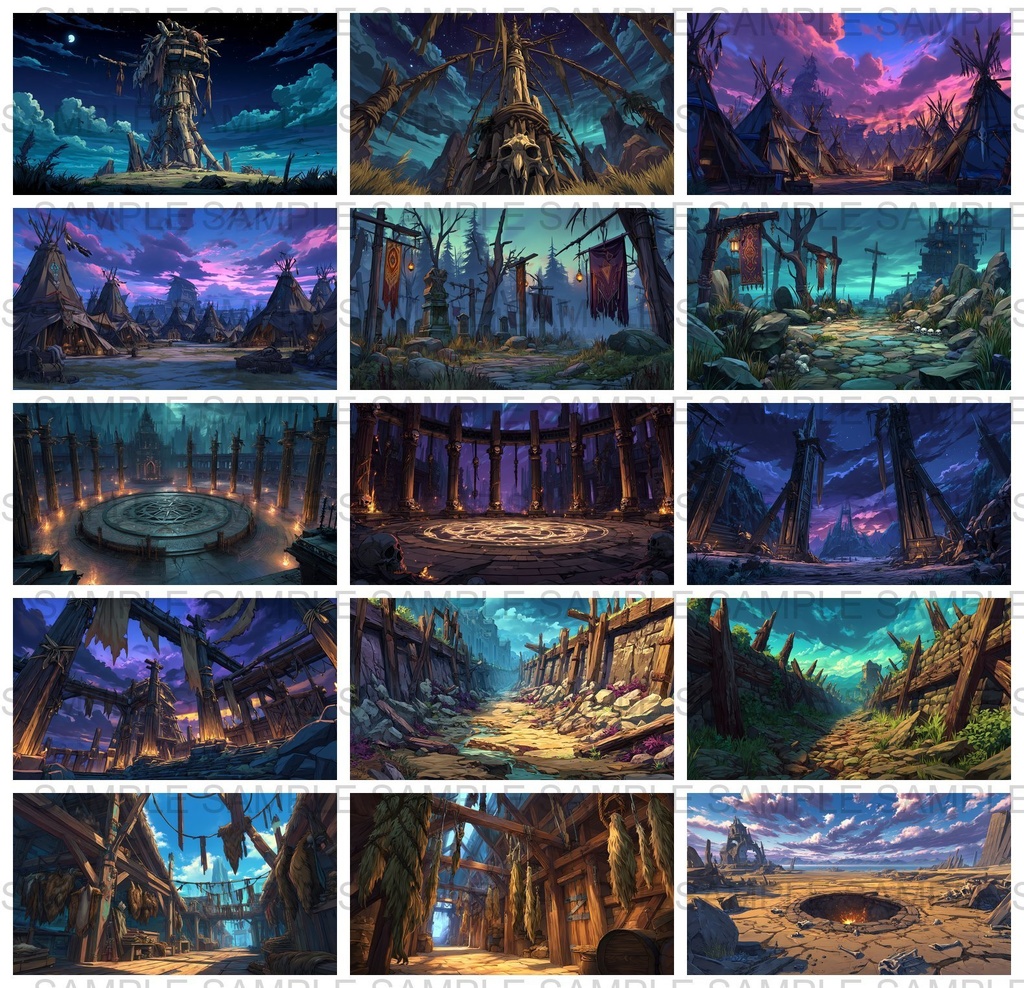 【 170枚】蛮族拠点 ファンタジー背景イラスト【著作権フリー画像】TRPG/ゲーム素材