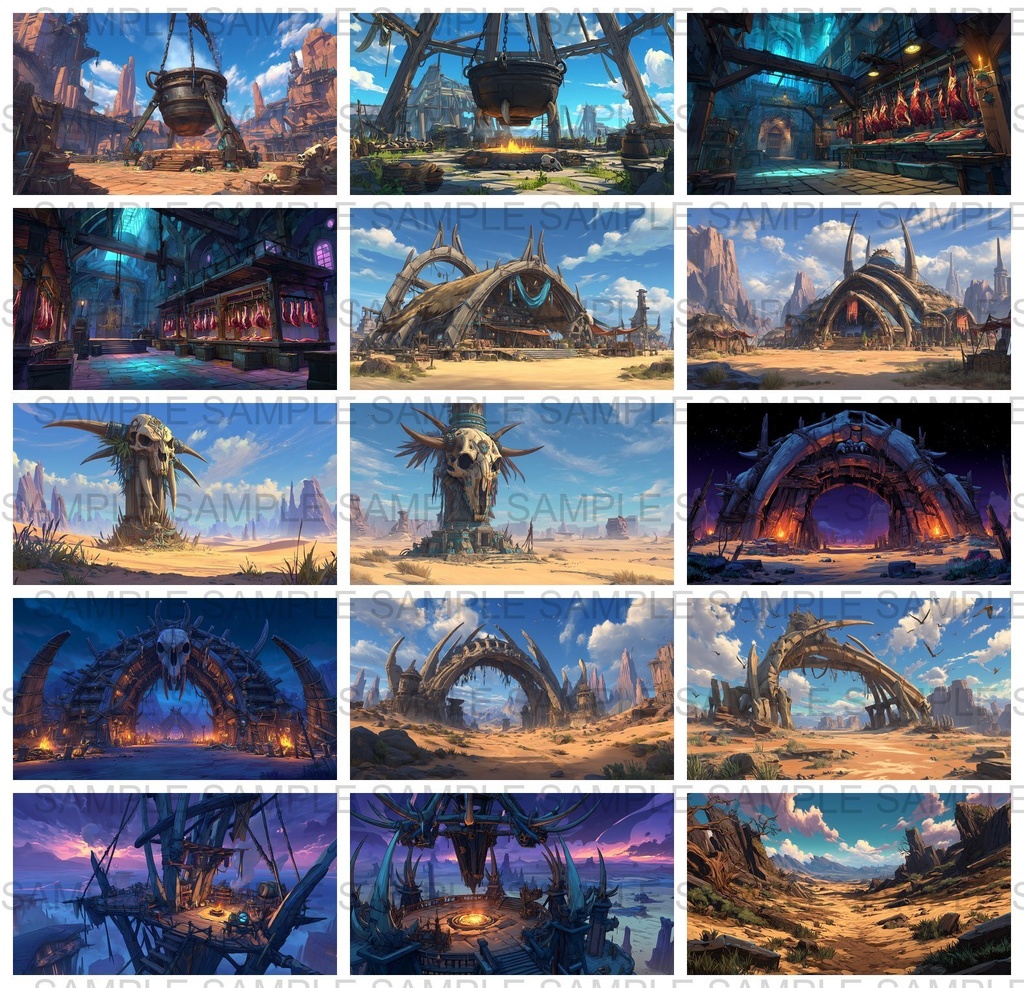 【 170枚】蛮族拠点 ファンタジー背景イラスト【著作権フリー画像】TRPG/ゲーム素材