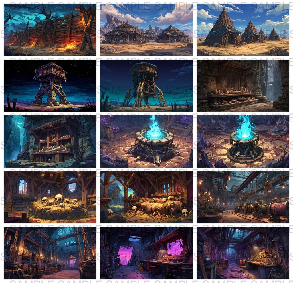 【 170枚】蛮族拠点 ファンタジー背景イラスト【著作権フリー画像】TRPG/ゲーム素材