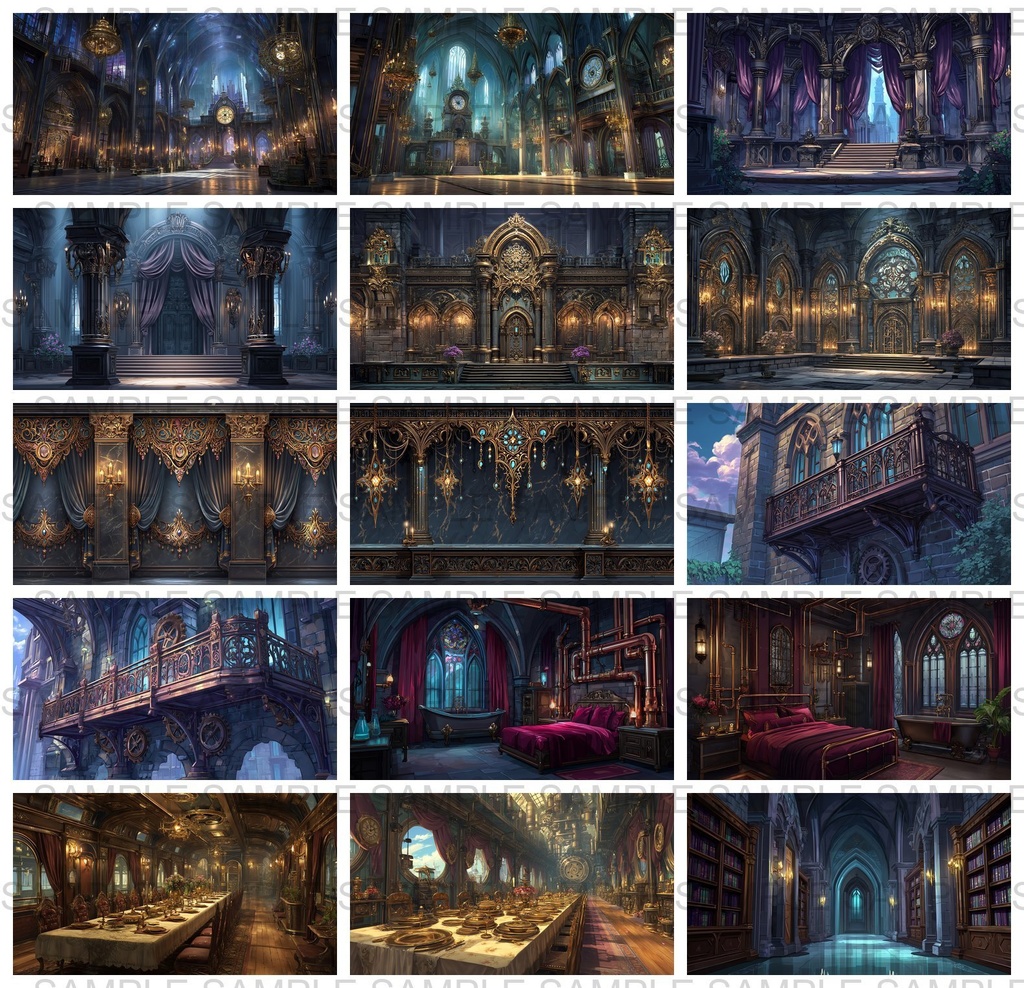 【 118枚】ゴシックロリータ風建築物 ファンタジー背景イラスト【著作権フリー画像】TRPG/ゲーム素材