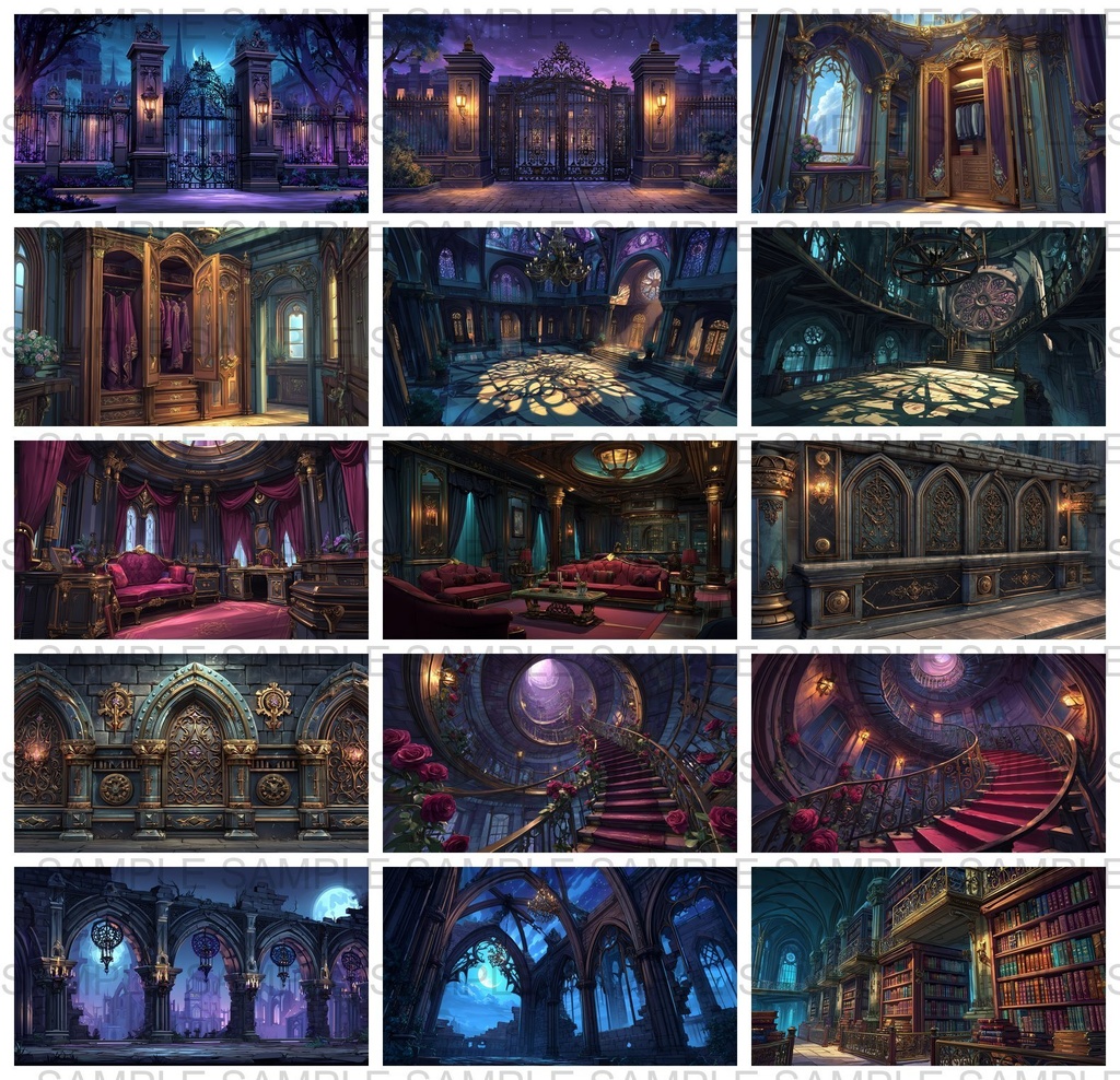 【 118枚】ゴシックロリータ風建築物 ファンタジー背景イラスト【著作権フリー画像】TRPG/ゲーム素材