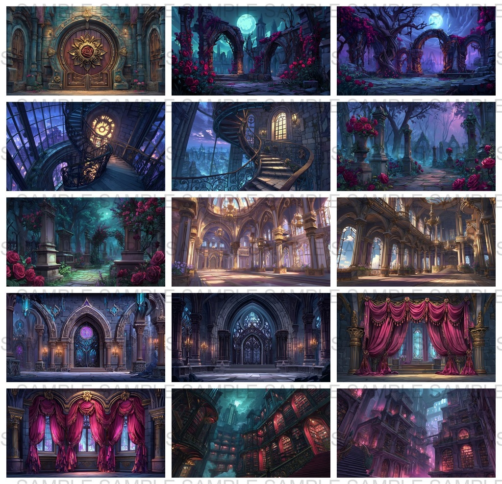 【 118枚】ゴシックロリータ風建築物 ファンタジー背景イラスト【著作権フリー画像】TRPG/ゲーム素材