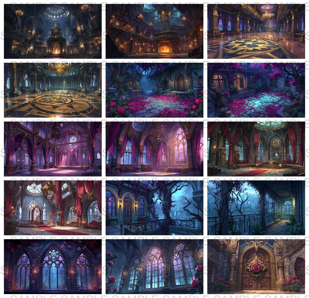 【 118枚】ゴシックロリータ風建築物 ファンタジー背景イラスト【著作権フリー画像】TRPG/ゲーム素材