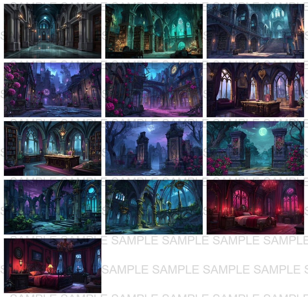 【 118枚】ゴシックロリータ風建築物 ファンタジー背景イラスト【著作権フリー画像】TRPG/ゲーム素材