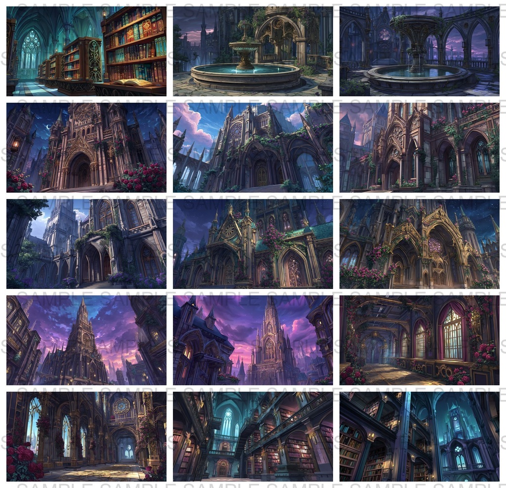 【 118枚】ゴシックロリータ風建築物 ファンタジー背景イラスト【著作権フリー画像】TRPG/ゲーム素材