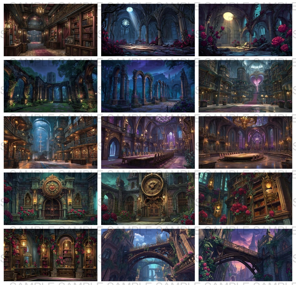 【 118枚】ゴシックロリータ風建築物 ファンタジー背景イラスト【著作権フリー画像】TRPG/ゲーム素材