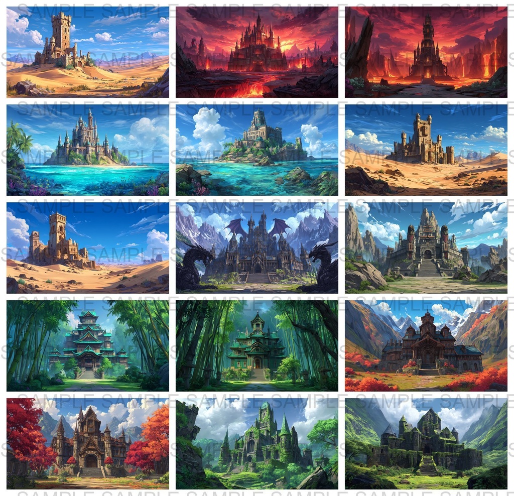 【 156枚】お城の外観 ファンタジー背景イラスト【著作権フリー画像】TRPG/ゲーム素材