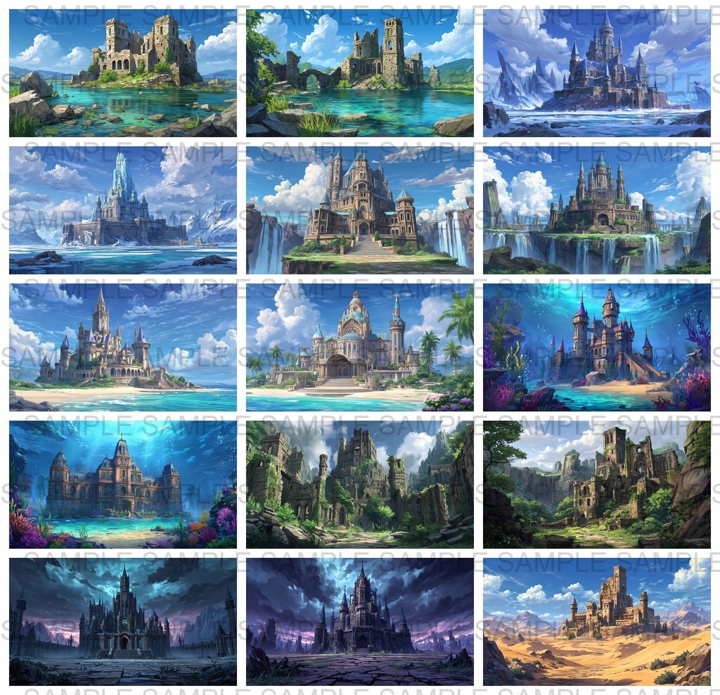 【 156枚】お城の外観 ファンタジー背景イラスト【著作権フリー画像】TRPG/ゲーム素材