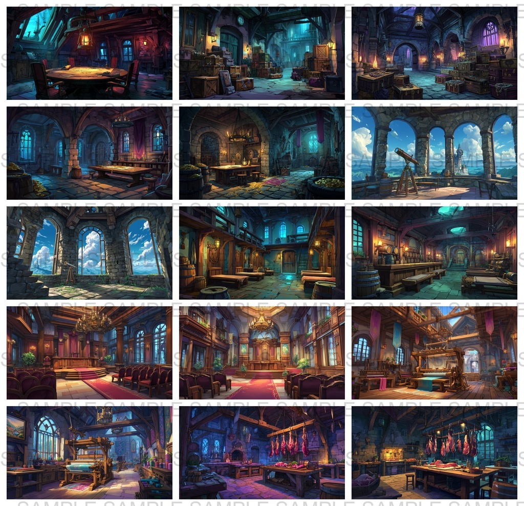 【 300枚】室内・部屋のファンタジー背景イラスト【著作権フリー画像】TRPG/ゲーム素材