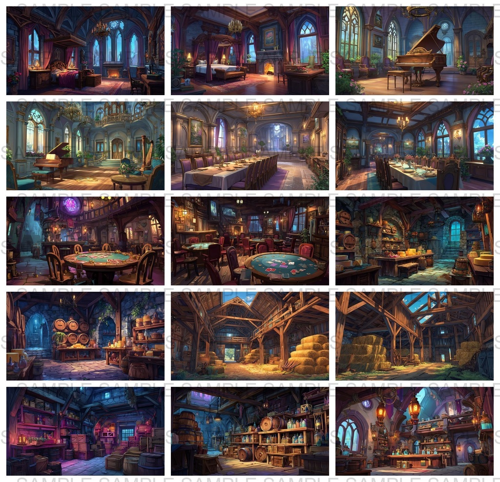 【 300枚】室内・部屋のファンタジー背景イラスト【著作権フリー画像】TRPG/ゲーム素材