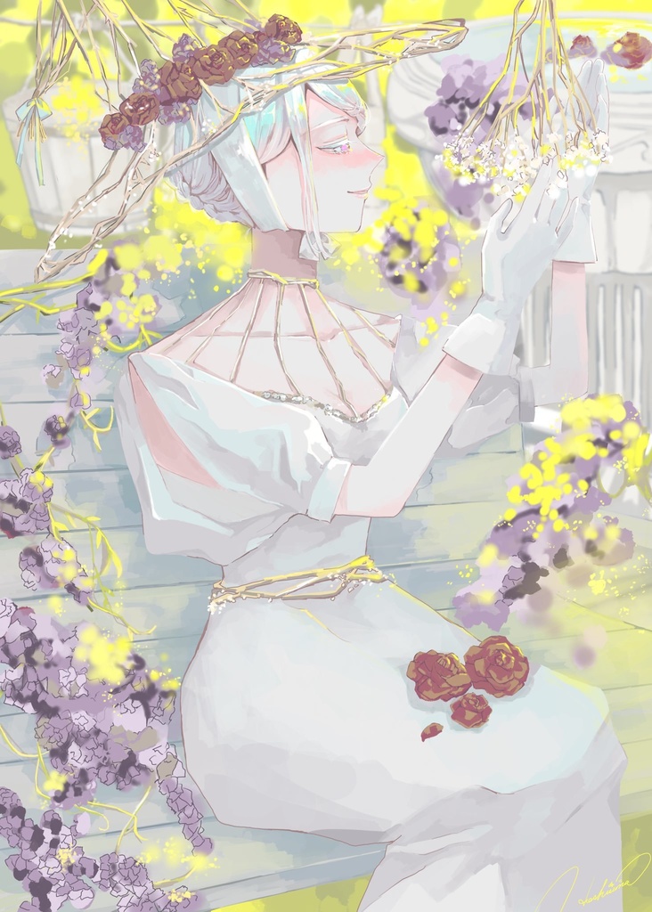 『花紡ぎの魔女』B5/額装/デジタル+アナログ加筆