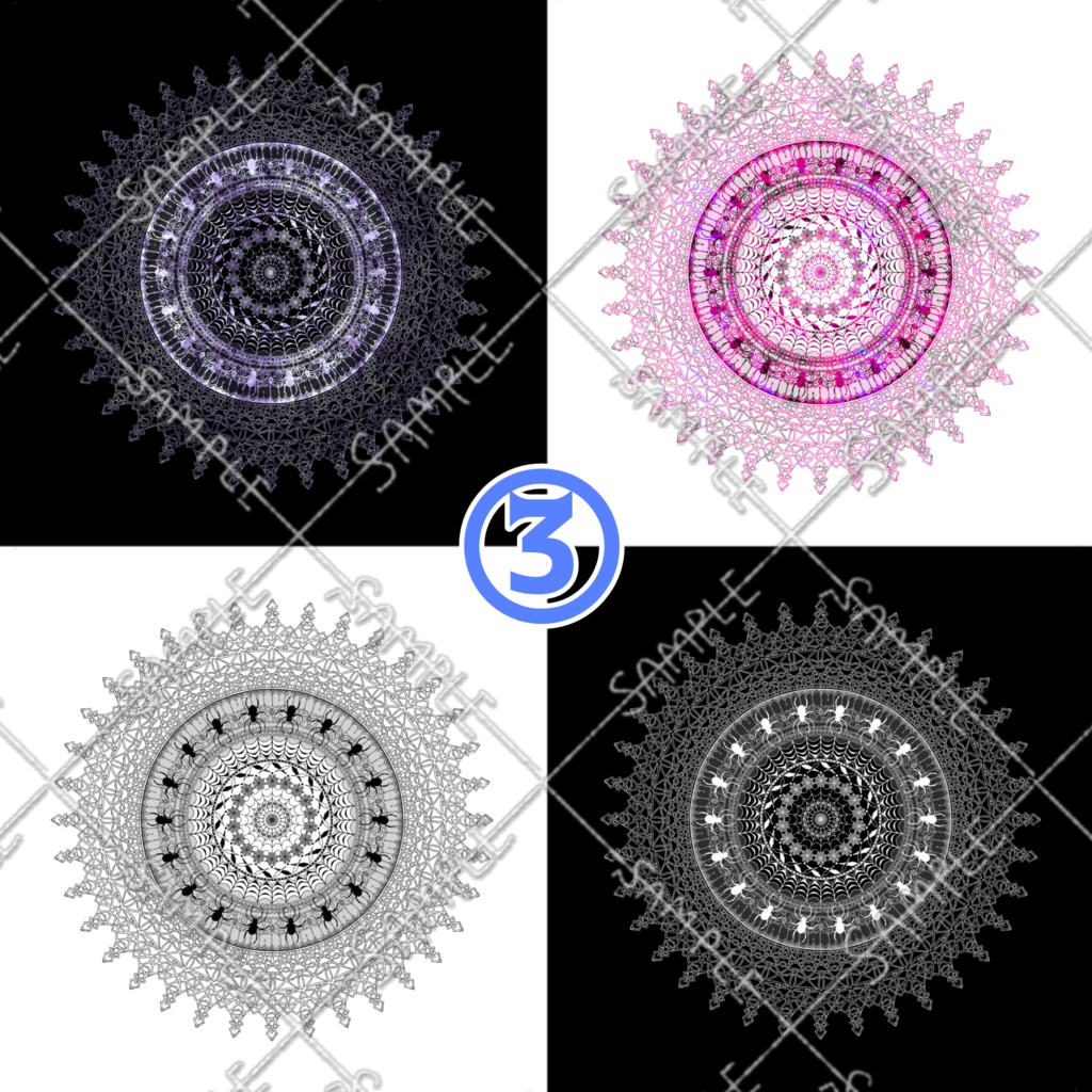 虫モチーフ 円形レース素材 3柄×4色セット