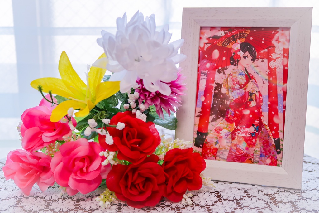 ポストカード 桜並木と鳥居と女の子 彩り Booth