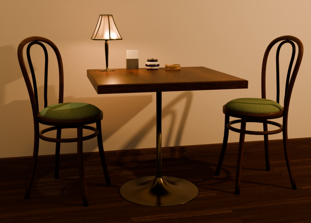 【3Dモデル】喫茶店レトロな机と椅子のセット