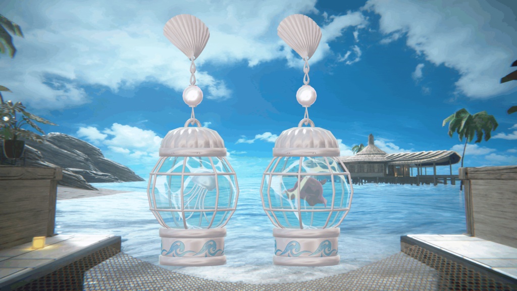 【アニメーション付き】揺れる水面の鳥籠ピアス【8アバター調整済み!】