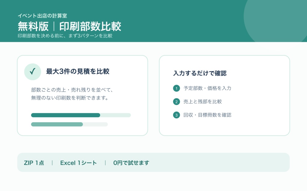 同人イベント印刷部数比較｜無料版 Excel