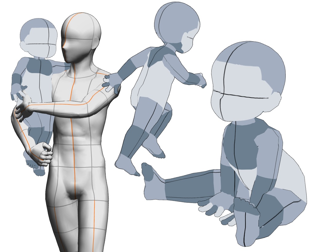 【クリスタ3D素材】幼児体型素体