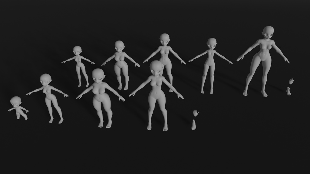 Stylized Anime girl base mesh model pack (V1 & V2)