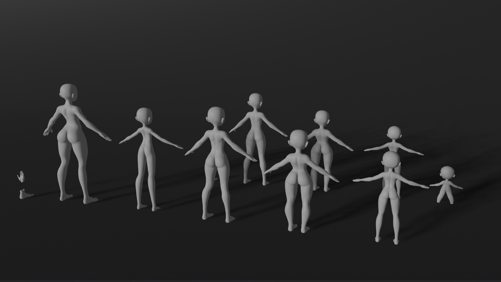 Stylized Anime girl base mesh model pack (V1 & V2)