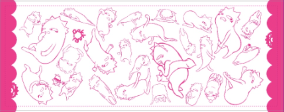 フェイスタオル【ガッカリゆじ散らし柄】白地(ベージュグレー/パープル/ピンク)/