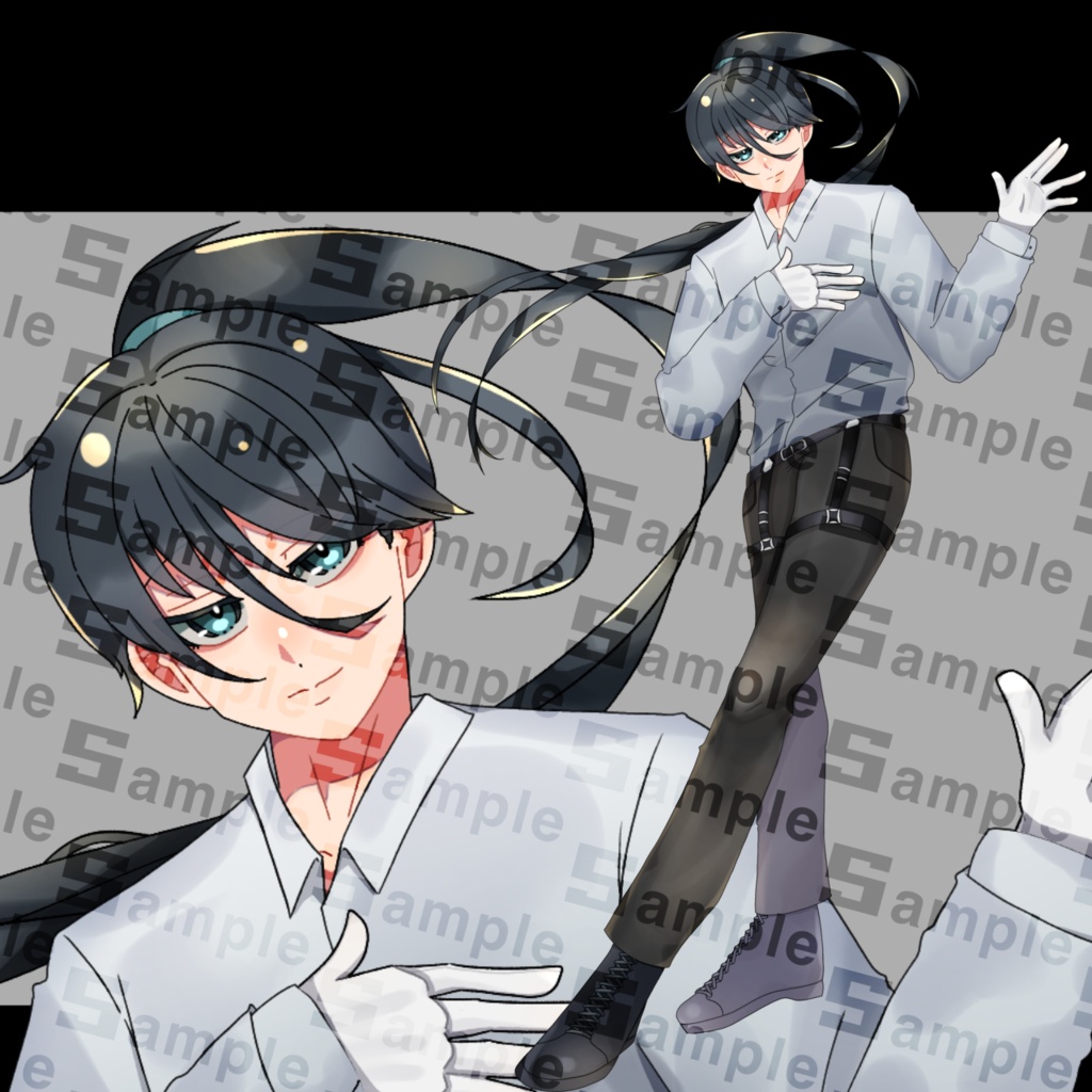 全身立ち絵/黒長髪(男)