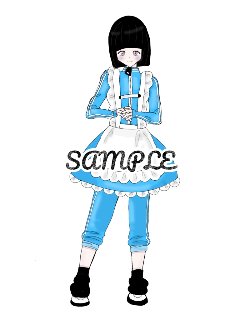 オリジナル立ち絵｜女の子｜水色メイド風｜限定1枚