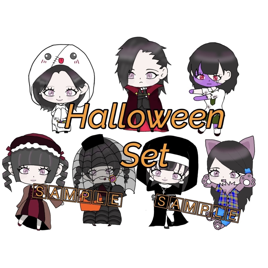 【ハロウィン素材】顔なしミニHalloween ミニキャラセット｜オリジナルイラスト・デジタル素材