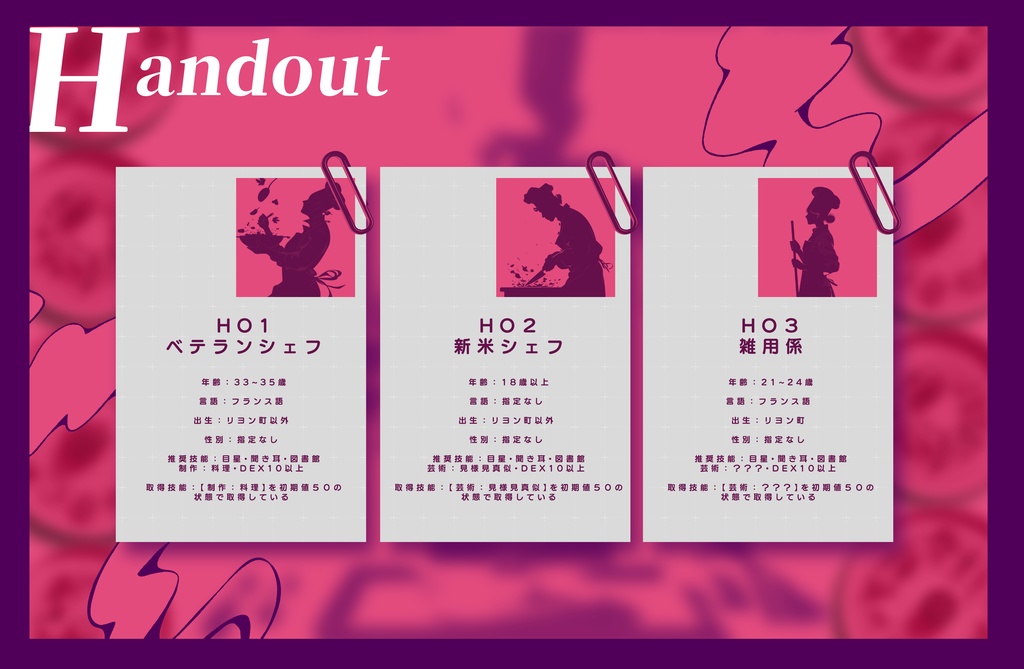 (現在修正中)リヨンの味でアミューズを召し上がれ【クトゥルフ神話TRPG/6版】SPLL:E191136