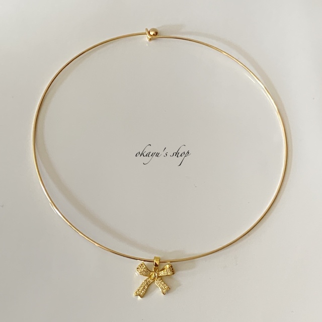 リボン ワイヤー チョーカー ゴールド レディース 真鍮 18kgp