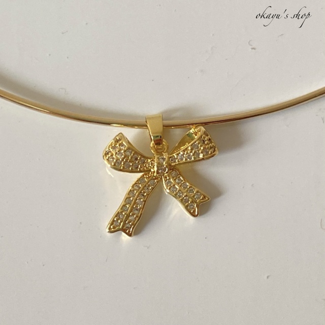 リボン ワイヤー チョーカー ゴールド レディース 真鍮 18kgp