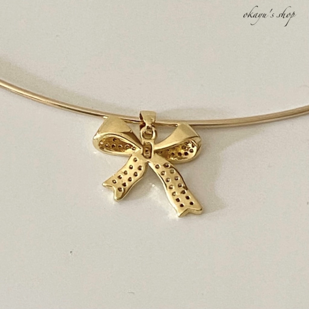 リボン ワイヤー チョーカー ゴールド レディース 真鍮 18kgp