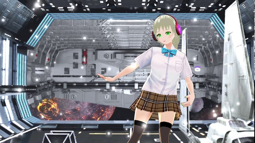 【VRM】クリスティーナ(夏の制服・ヘッドフォン装着型)【オリジナル3Dモデル】