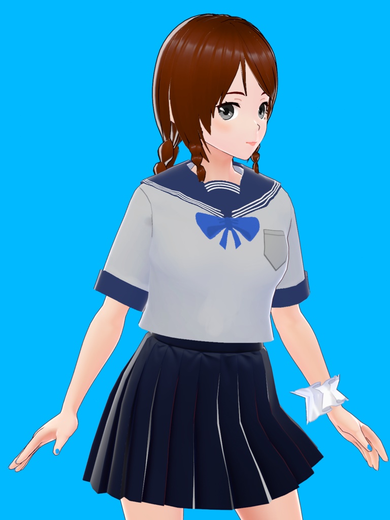 おさげ髪のセーラー服を着た女子生徒【オリジナル3Dモデル(VRM・MMD)+VRoid Studio用衣装カスタムアイテム】