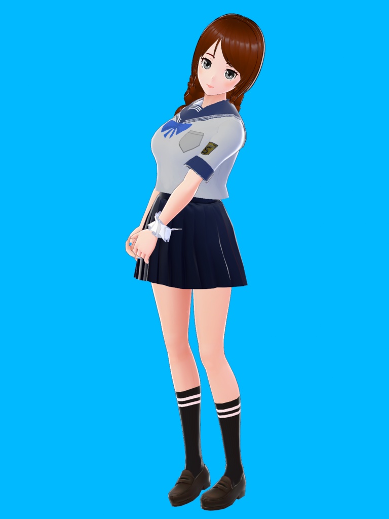 おさげ髪のセーラー服を着た女子生徒【オリジナル3Dモデル(VRM・MMD)+VRoid Studio用衣装カスタムアイテム】