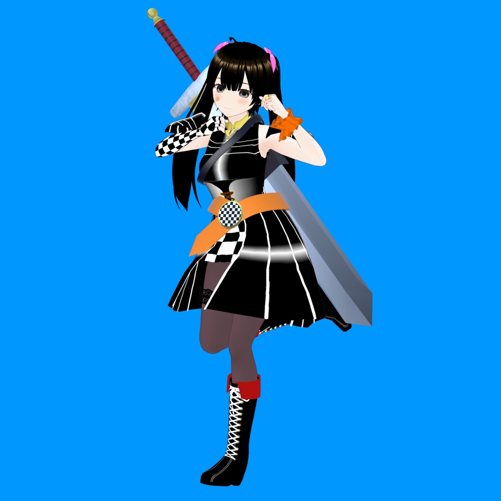 澪 V3【オリジナル3Dモデル(VRM)+VRoid Studio用衣装カスタムアイテム「黒騎士の鎧」+Blender用モデリングデータ「バスタードソード」】