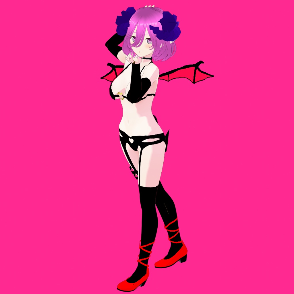 サキュバス【オリジナル3Dモデル(VRM・MMD)+VRoid Studio用カスタムアイテム(衣装・アクセサリー)+VRoid Studio用カスタムポーズ「投げキッス」】